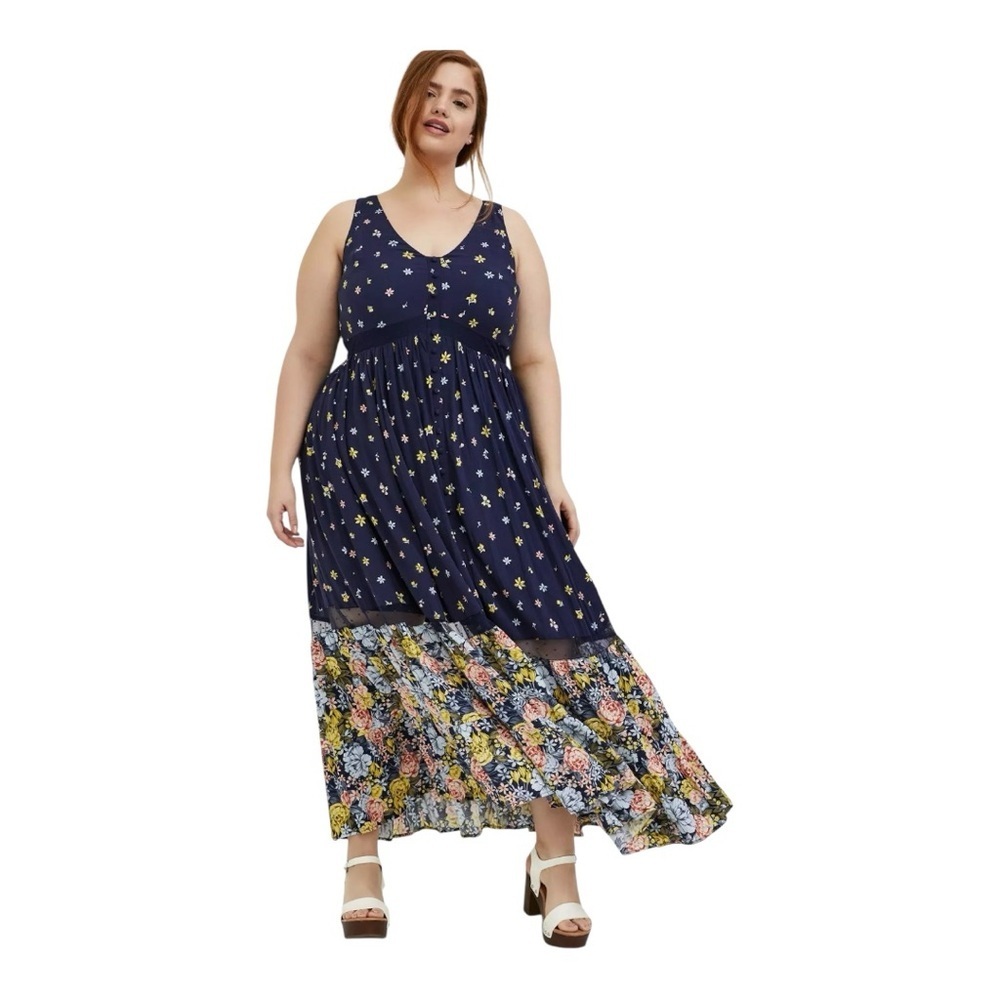TORRID Challis Button Front Floral Navy Maxi Dress Size 1X